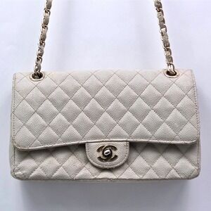 Chanel Grey Quilted Mattie Caviar Classic Double Flap Bag